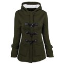 Hooded cotton blend horn leather buckle in the long coat jacket cotton coat women