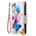 BinfenカラーBF03鮮やかな飛行蝶パターンジッパー多機能革電話財布ケースカバー