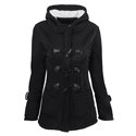 Hooded cotton blend horn leather buckle in the long coat jacket cotton coat women